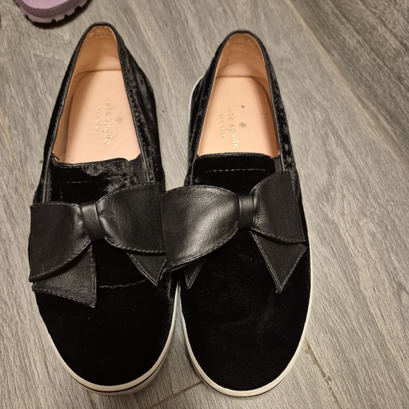 kate spade Shoes - Kate Spade Black Velvet Loafers with Bow Delise Sneakers 8 Slip On